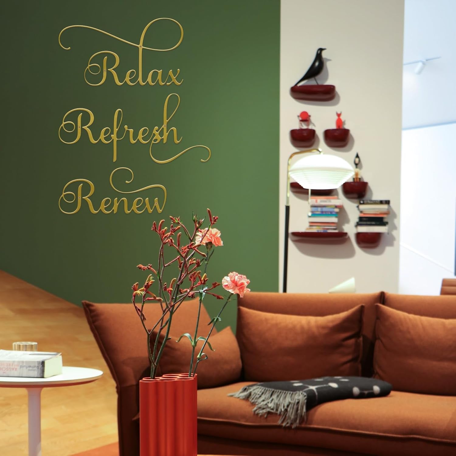 3 Pieces Letter Sign Black Metal Relax Refresh Renew Bathroom Wall Art Metal Black Farmhouse Wall Decorations for Home Living Room Any Room Bathroom Sign (Gold)