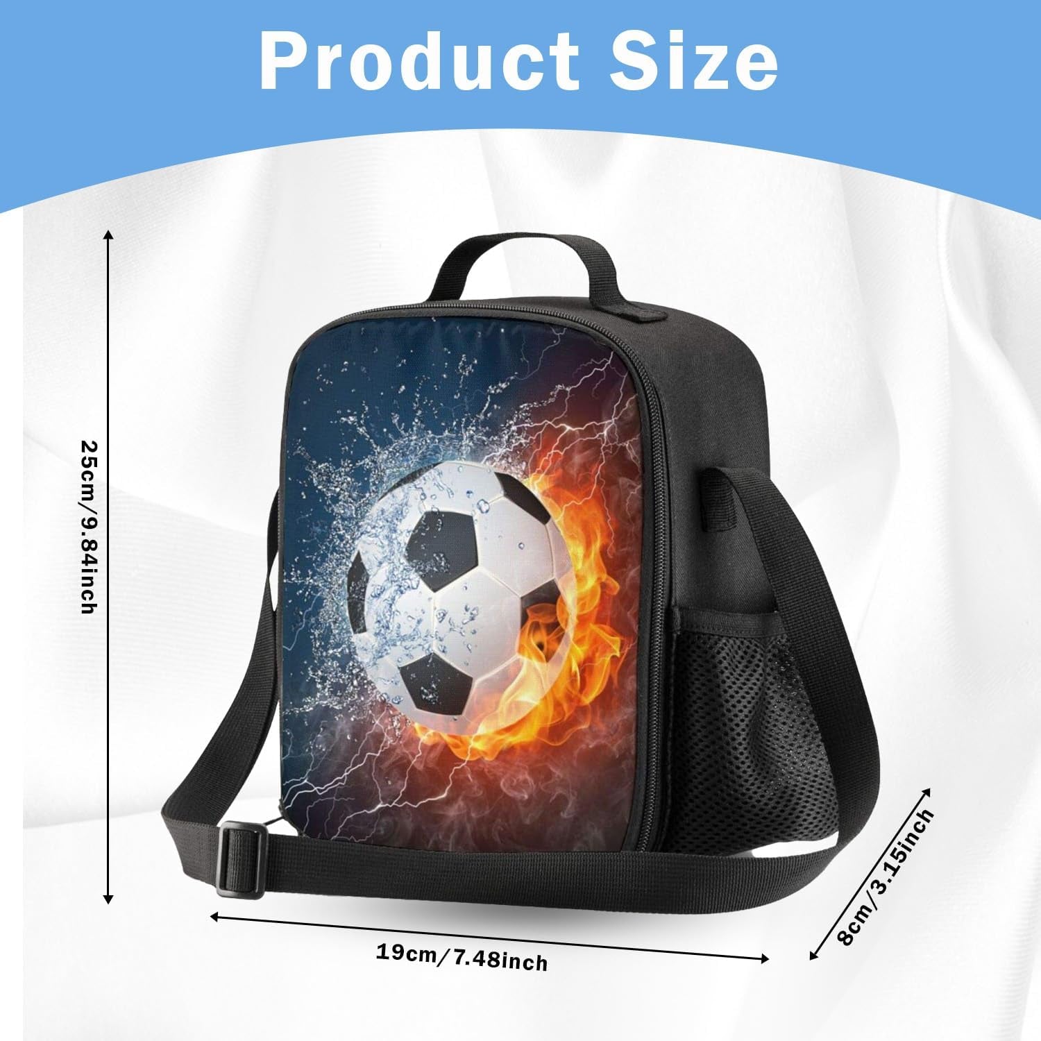 Football Lunch Box, Portable Insulated Lunch Bag Kids Lunch Box Bag, Waterproof Leakproof Thermal Cooler Bags for School Picnic Travel Hiking, 25X19X8Cm