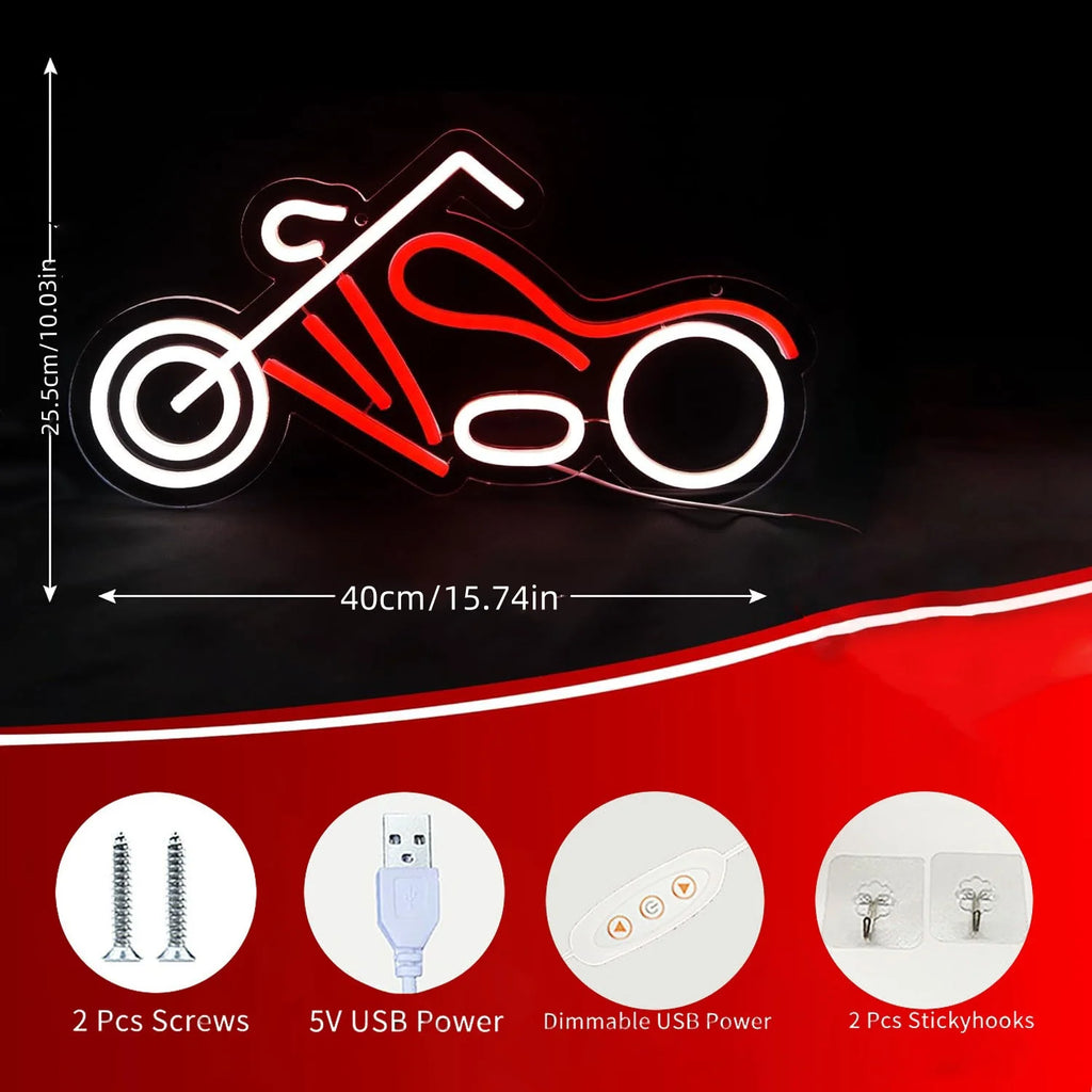 Retro Chopper Motorcycle Neon Sign Dimmable LED Neon Light for Man Cave Garage Biker Bar Game Room Bedroom Wall Decor USB Power