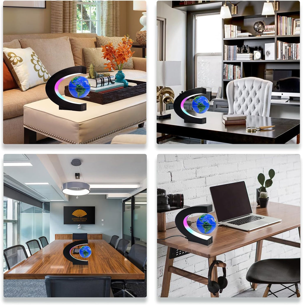 Magnetic Levitation Floating Globe, Levitating C Shape with LED Lights Touch Control for Educational Home Office Decor, Anniversary Creative Gift(3.3 Inches Globe)