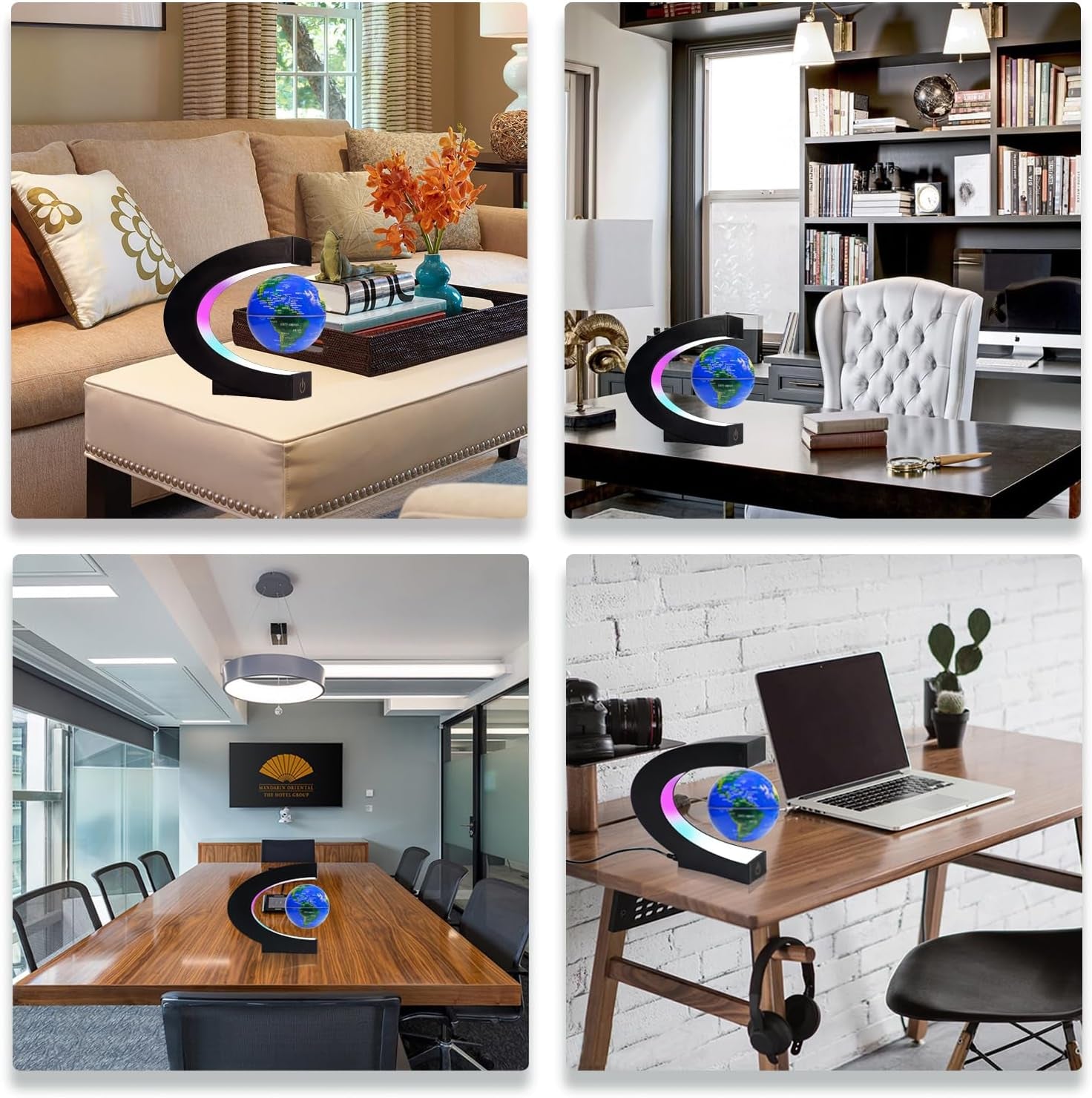 Magnetic Levitation Floating Globe, Levitating C Shape with LED Lights Touch Control for Educational Home Office Decor, Anniversary Creative Gift(3.3 Inches Globe)