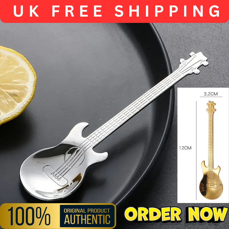 Silver Stainless Steel Guitar Shaped Tea Spoon Novelty Gift Party Dessert Music