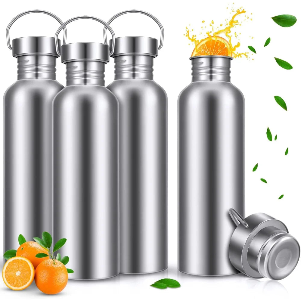 1000ML Stainless Steel Water Bottle, Non-Insulated Single-Wall, Dishwasher Safe, Plastic-Free 304 Metal Water Bottle, Wide-Mouth