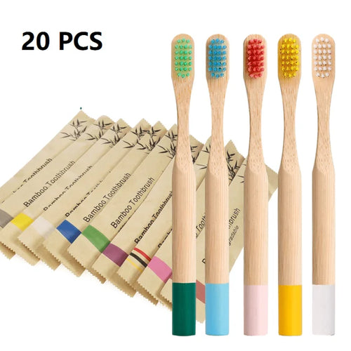 20 Pcs Kids Bamboo Toothbrush Natural Soft Bristle Bpa-Free various Colours