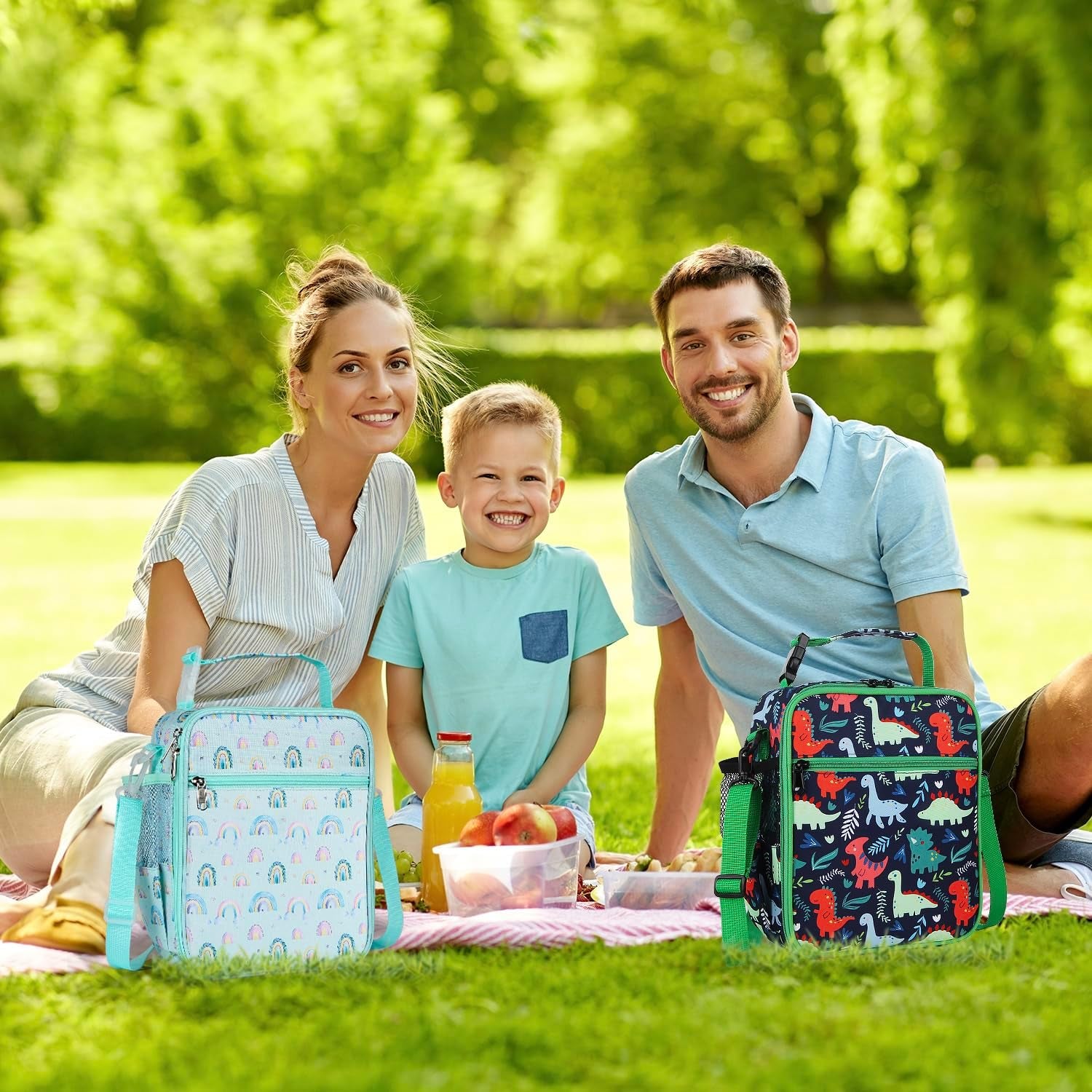 Kids Lunch Bag, Reusable Lunch Bag with Adjustable Strap, Insulated Picnic Bag (Dinosaur)