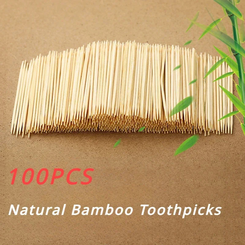 100Pcs Double-Headed Bamboo Toothpicks Natural Bamboo Toothpicks for Home Kitchen Travel Daily Life Oral Wooden Tooth Pick Care