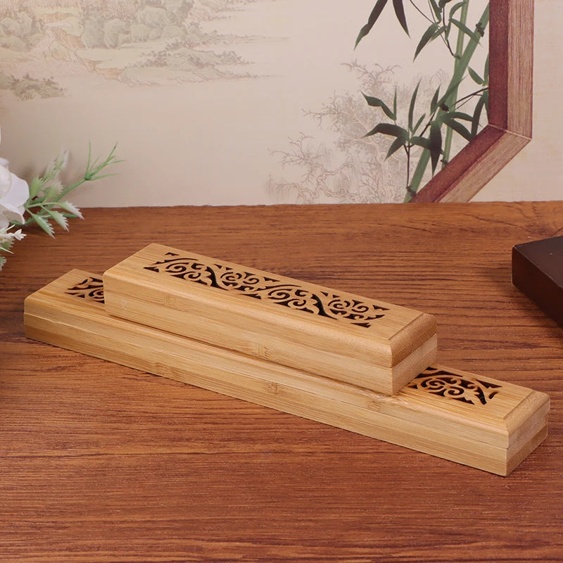 1Pc Bamboo Incense Burner with Laying Plate Aromatherapy Bamboo Insence Box Burner Ash Catcher for Incense Storage and Burning