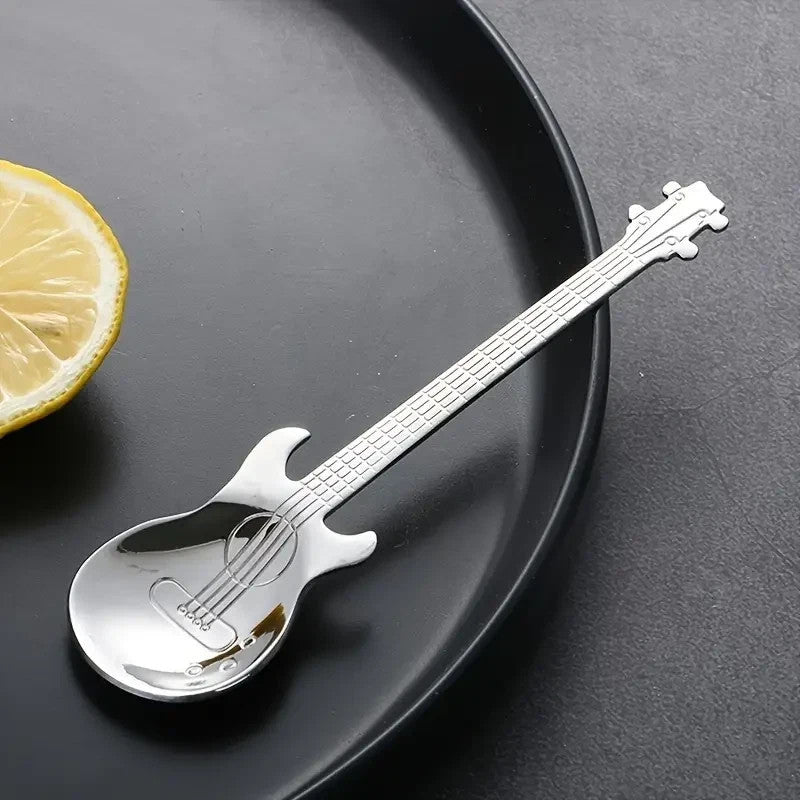 Silver Stainless Steel Guitar Shaped Tea Spoon Novelty Gift Party Dessert Music