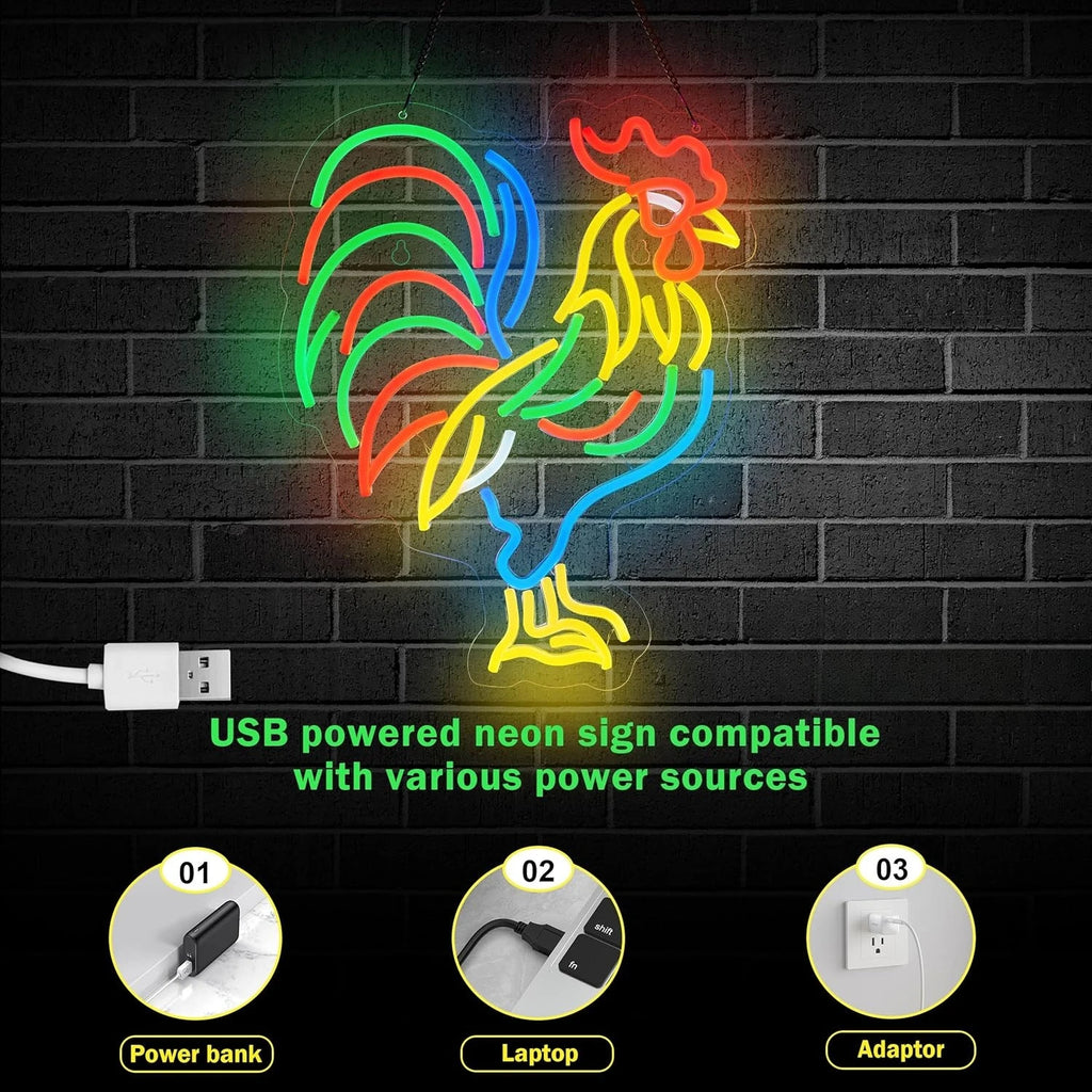 Rooster Neon Sign USB Powered LED Dimmable LED Neon Light for Bar Club Bedroom Hotel Pub Cafe Dorm Decor Personzalized Gift