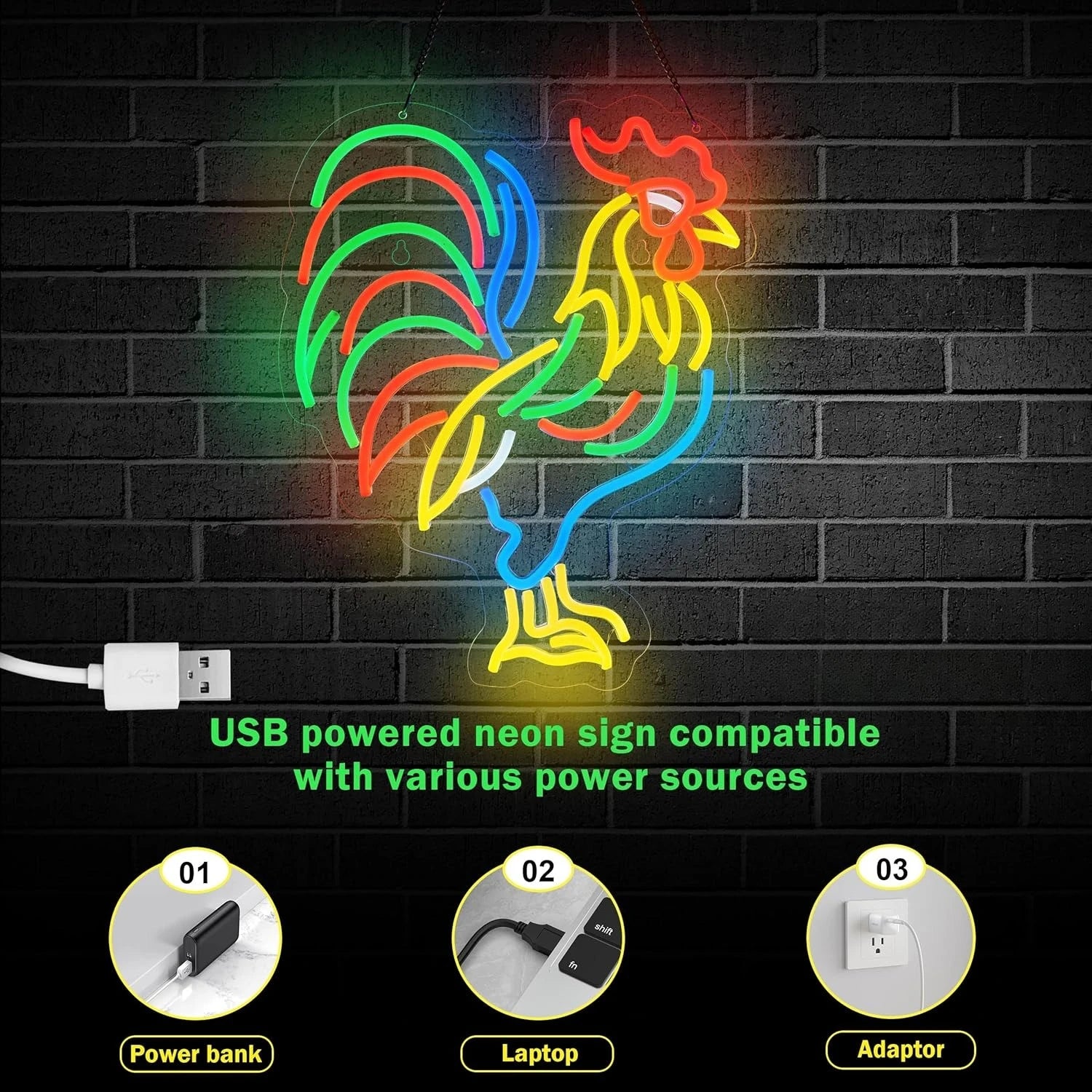 Rooster Neon Sign USB Powered LED Dimmable LED Neon Light for Bar Club Bedroom Hotel Pub Cafe Dorm Decor Personzalized Gift