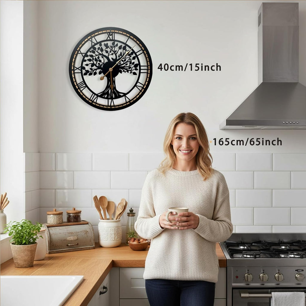 Tree of Life Wall Clock, Clocks for Living Room, Kitchen Clock Quiet and No Ticking, Suitable for Wall Decor, Living Room Decoration, Kitchen Decoration(40Cm)