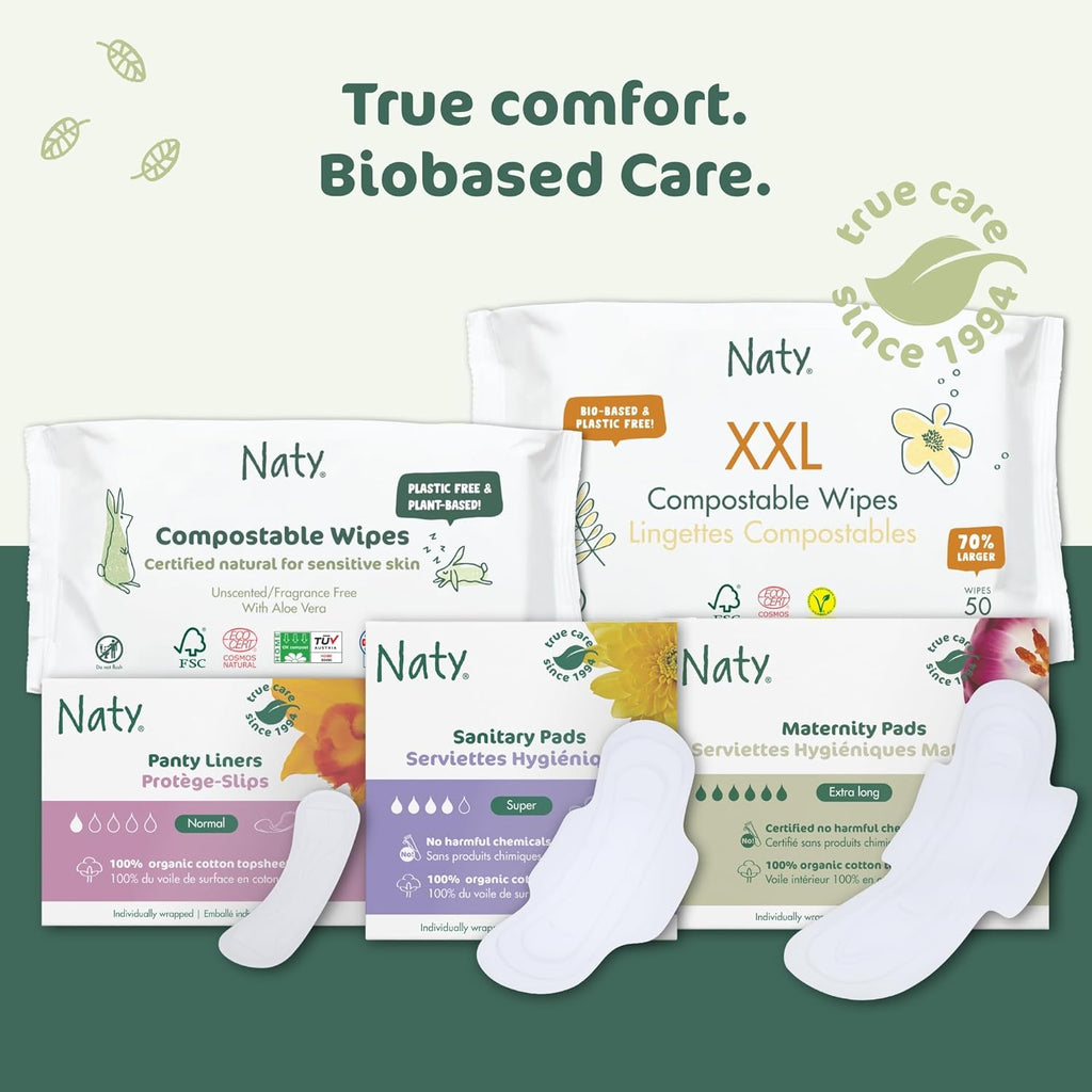 Panty Liners Large Wrapped | 100% Certified Organic Cotton Top Sheet| Certified Skin-Safe | Unscented, 0% Conventional Plastic | Comfortable & Breathable | 28 Liners