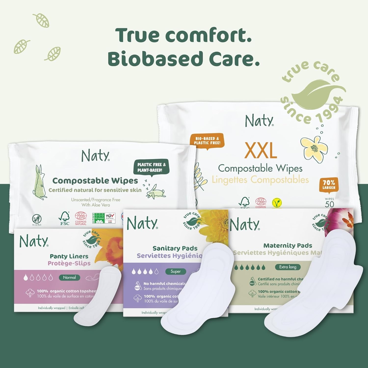 Panty Liners Large Wrapped | 100% Certified Organic Cotton Top Sheet| Certified Skin-Safe | Unscented, 0% Conventional Plastic | Comfortable & Breathable | 28 Liners