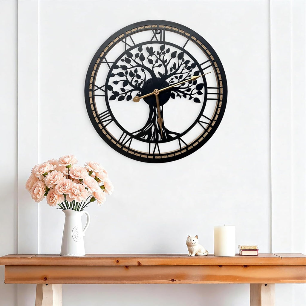 Tree of Life Wall Clock, Clocks for Living Room, Kitchen Clock Quiet and No Ticking, Suitable for Wall Decor, Living Room Decoration, Kitchen Decoration(40Cm)