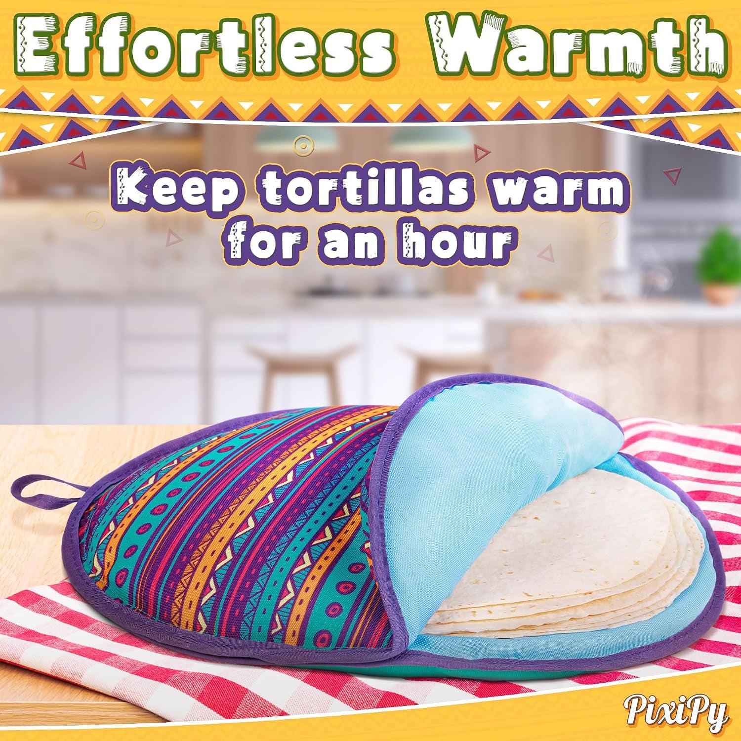 Tortilla Warmer Pouch (Multicolour, 12 Inch), Microwavable Fabric Tortilla Heater Pouch to Keep Tortillas Soft & Warm, Insulated Heat Keeper for Flour & Corn Shells, Ideal for Tacos & More by