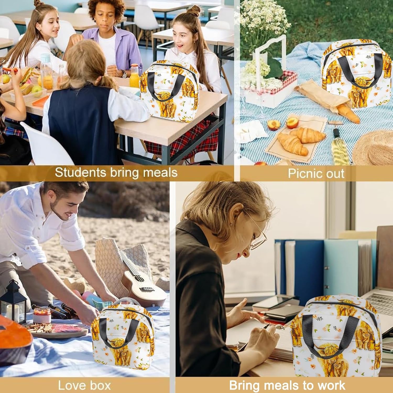 Highland Cow Insulated Lunch Bag