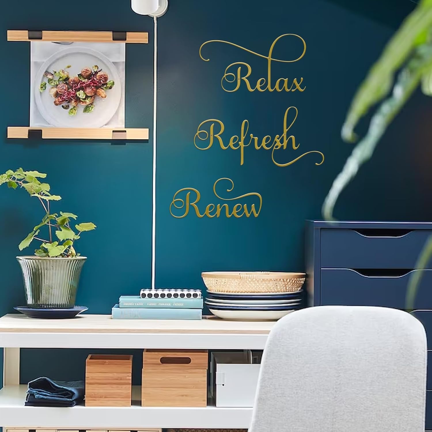 3 Pieces Letter Sign Black Metal Relax Refresh Renew Bathroom Wall Art Metal Black Farmhouse Wall Decorations for Home Living Room Any Room Bathroom Sign (Gold)