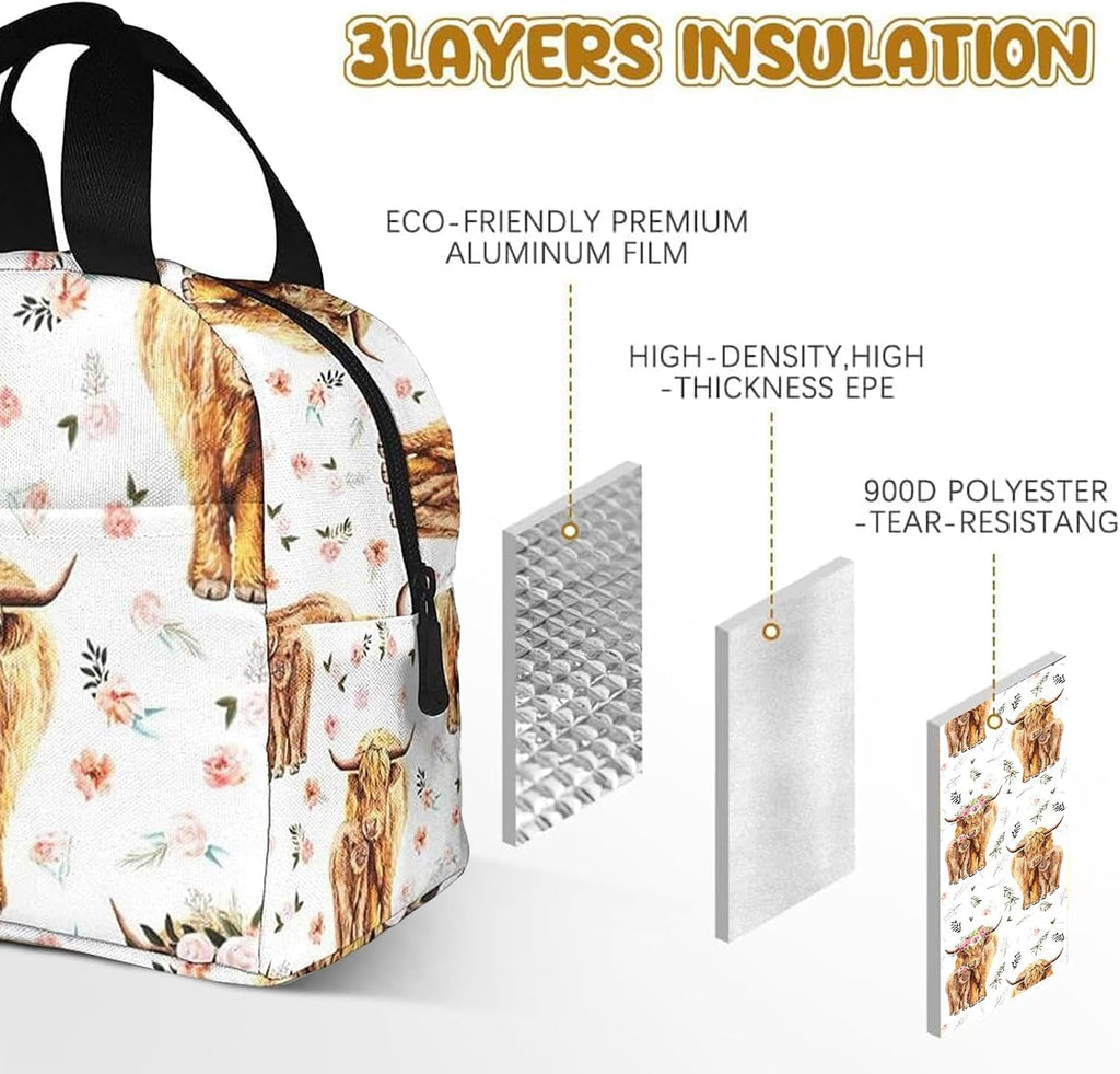 Highland Cow Insulated Lunch Bag