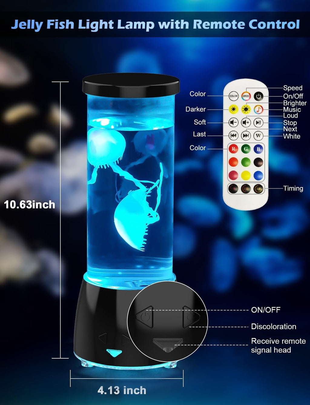 Jellyfish Lamp, Jelly Fish Light Lamp with Music Bluetooth Speaker & White Noise, 10 Color Changing Jellyfish Aquarium with Speed Control Sensory Mood Light for Relax, Christmas Gift for Kids
