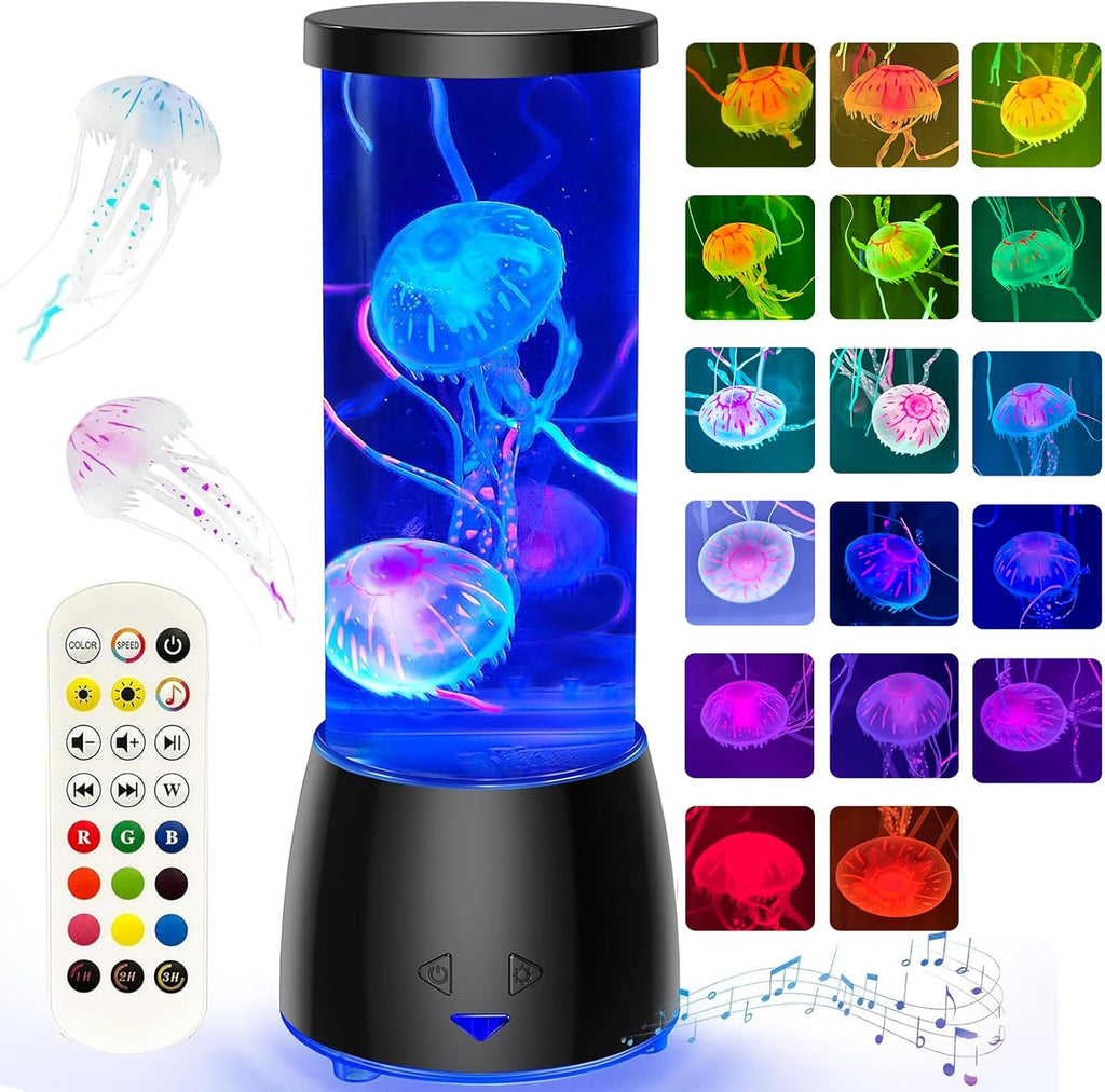 Jellyfish Lamp, Jelly Fish Light Lamp with Music Bluetooth Speaker & White Noise, 10 Color Changing Jellyfish Aquarium with Speed Control Sensory Mood Light for Relax, Christmas Gift for Kids