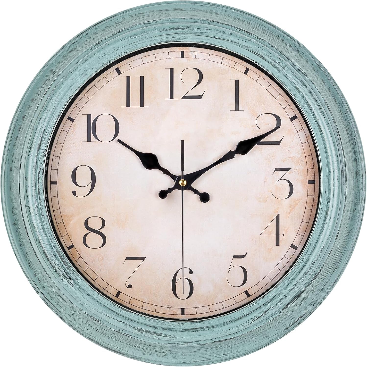Wall Clock, 12 Inch Silent Wall Clocks Vintage Modern Decorative Clock with 3D Numerals, Battery Operated Hanging Wall Clock for Home Kitchen Cafe Hotel Office Decor, Turquoise