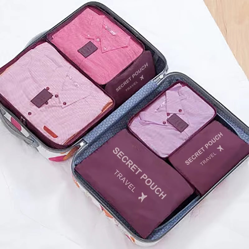 6 Pcs/Set Pink/Blue/Grey Travel Storage Bag Large Capacity Waterproof Luggage Clothing Underwear Storage with Zipper