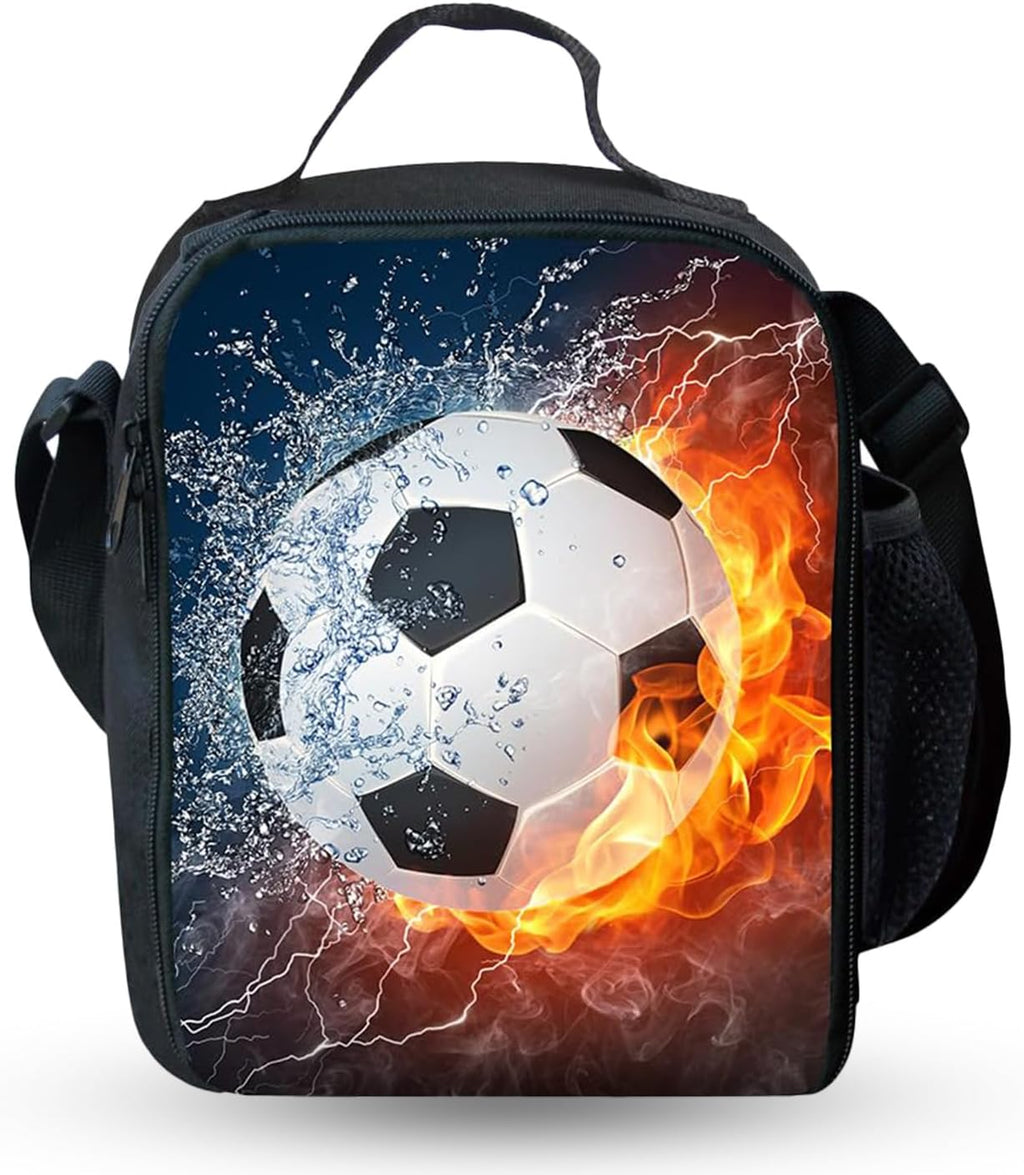 Football Lunch Box, Portable Insulated Lunch Bag Kids Lunch Box Bag, Waterproof Leakproof Thermal Cooler Bags for School Picnic Travel Hiking, 25X19X8Cm