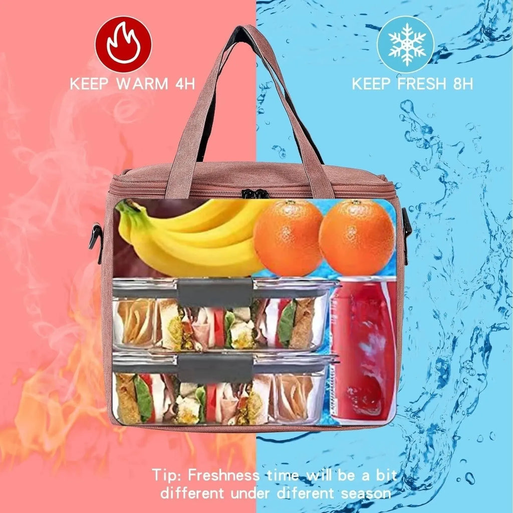 1Pc Insulated Lunch Bag for Men/Women, Reusable Large Lunch Cooler Box Tote Shoulder Strap for Work Office Picnic Beach Travel