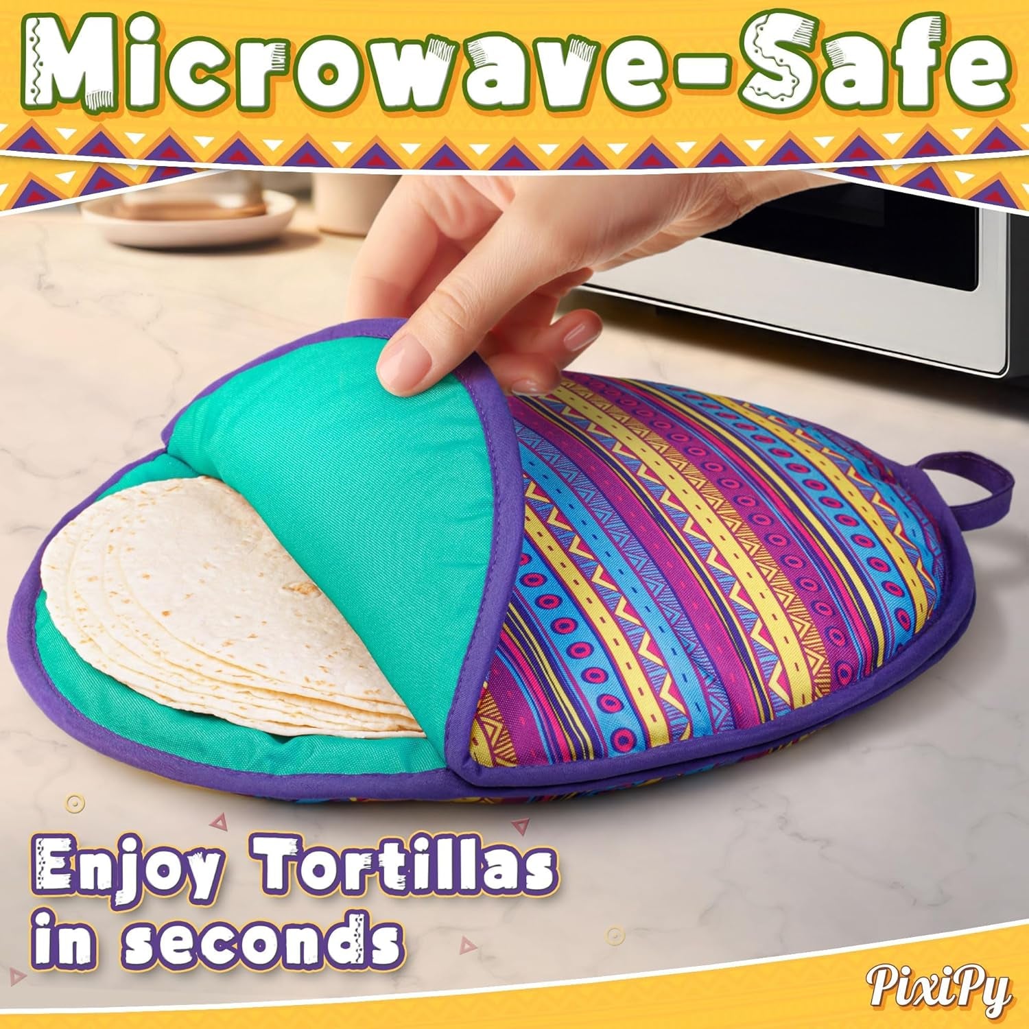 Tortilla Warmer Pouch (Multicolour, 12 Inch), Microwavable Fabric Tortilla Heater Pouch to Keep Tortillas Soft & Warm, Insulated Heat Keeper for Flour & Corn Shells, Ideal for Tacos & More by