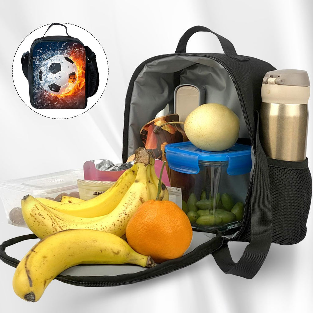 Football Lunch Box, Portable Insulated Lunch Bag Kids Lunch Box Bag, Waterproof Leakproof Thermal Cooler Bags for School Picnic Travel Hiking, 25X19X8Cm
