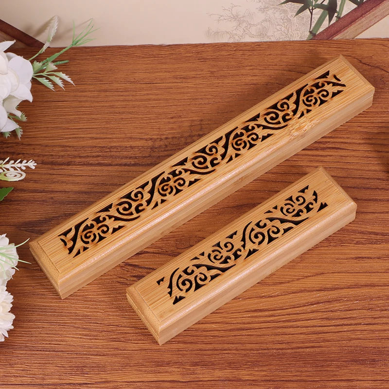 1Pc Bamboo Incense Burner with Laying Plate Aromatherapy Bamboo Insence Box Burner Ash Catcher for Incense Storage and Burning