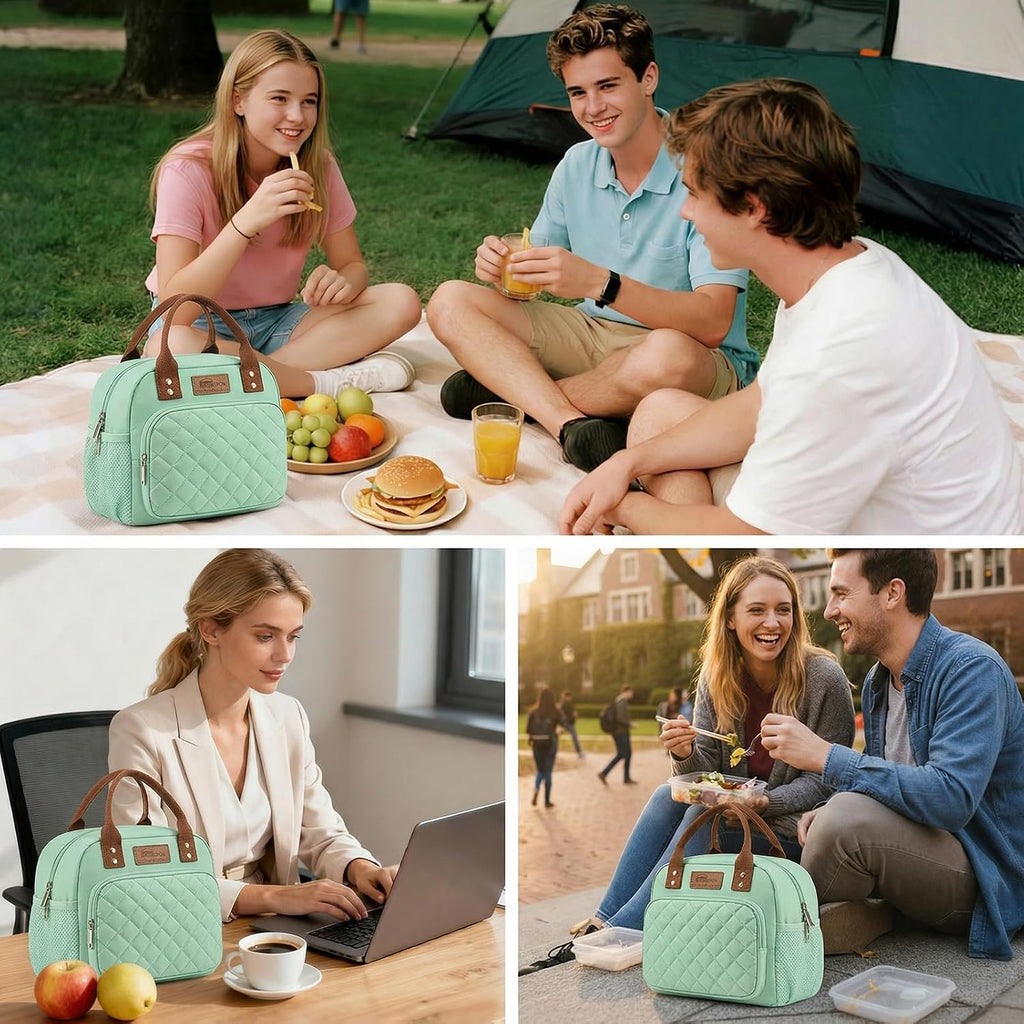 Insulated Lunch Bag for Women Men Work Adult Cool Bag Lunch Box Container Ladies Lunch Tote (Green)