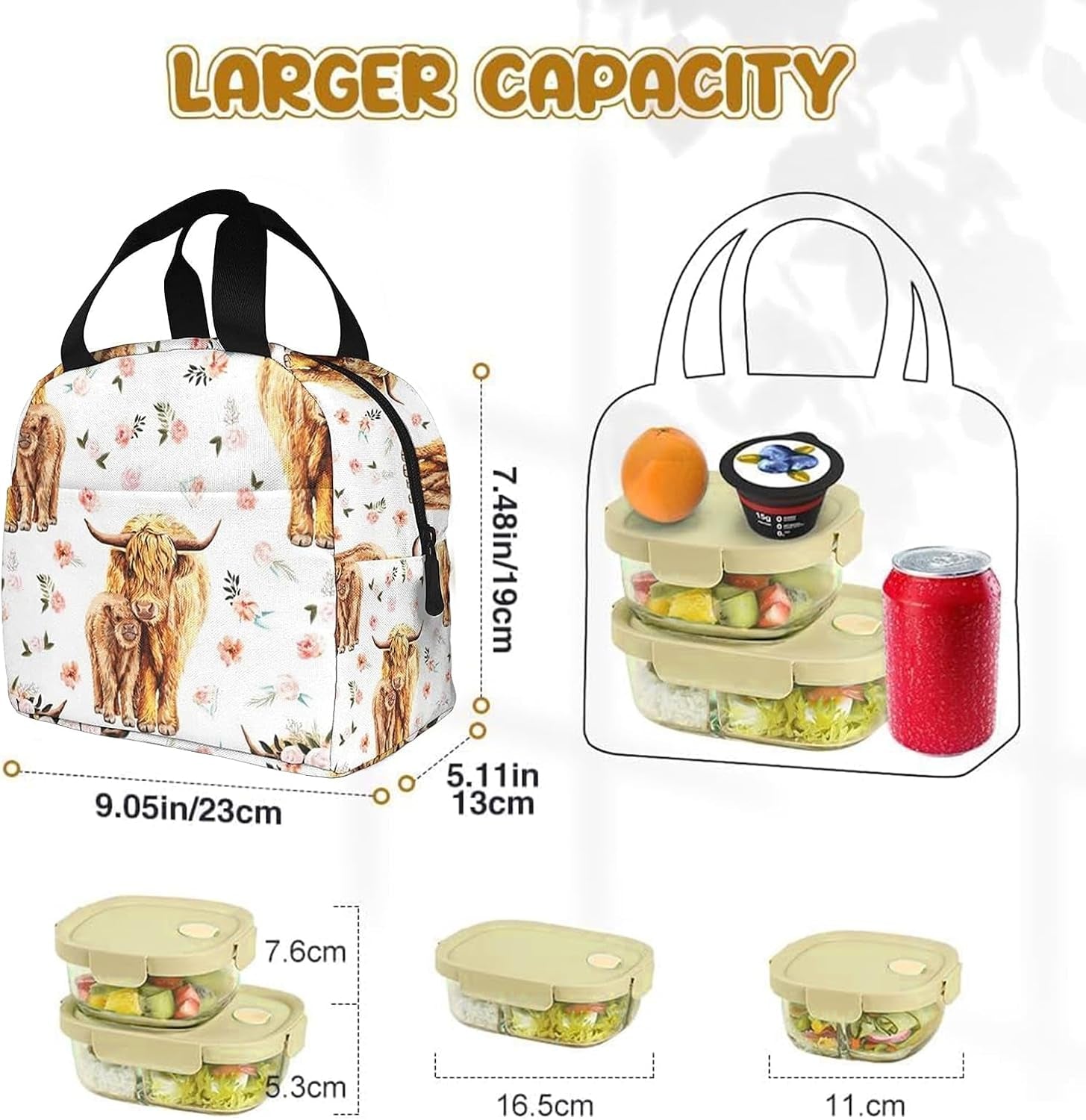 Highland Cow Insulated Lunch Bag