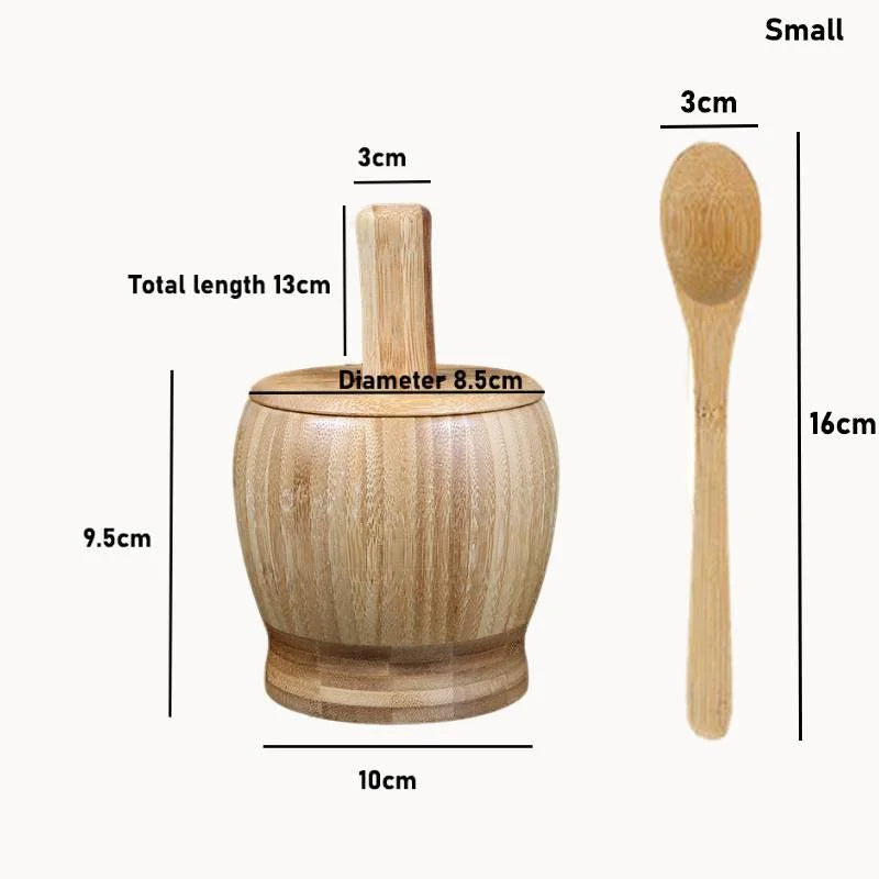 Traditional Bamboo Mortar and Pestle Set Garlic Grinder Herb Spice Masher Seasoning Crusher Kitchen Tool for Mash Spices Pepper