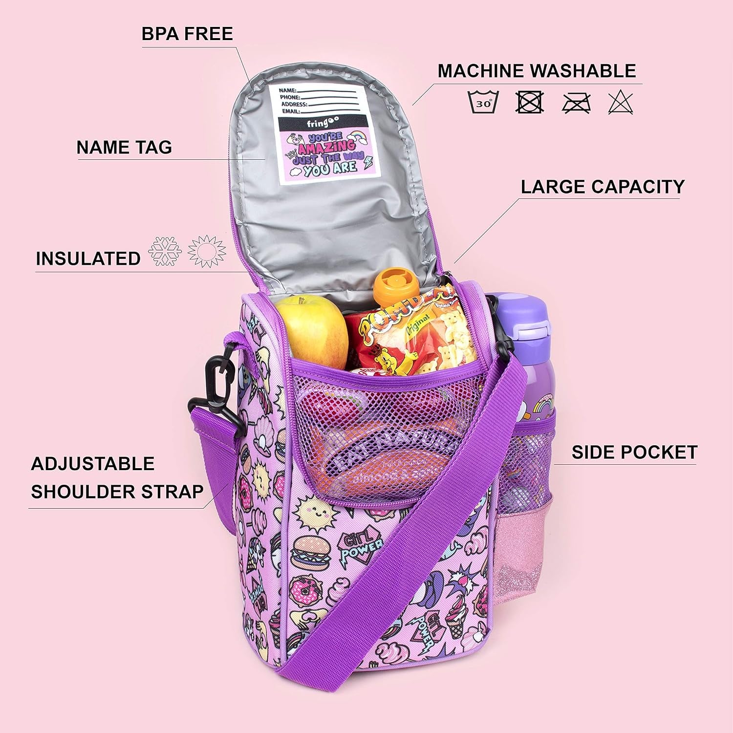 Kids Lunch Bag for School - Insulated with Water Pocket - 5 Designs