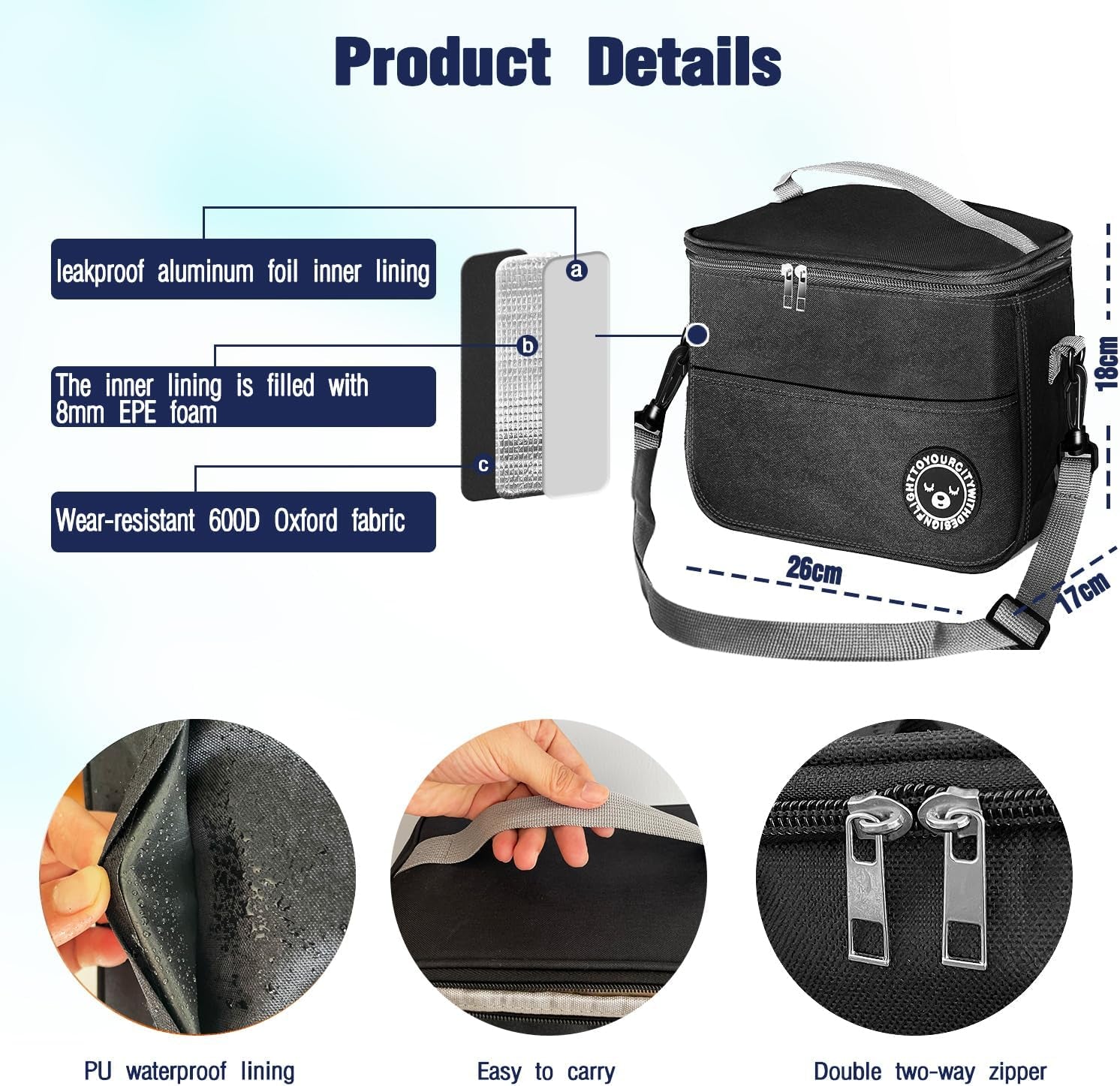 Lunch Bag, Insulated 7.9L Cooler Bag Waterproof Leak-Proof for Outdoor, Beach, Camping, BBQ, Travel