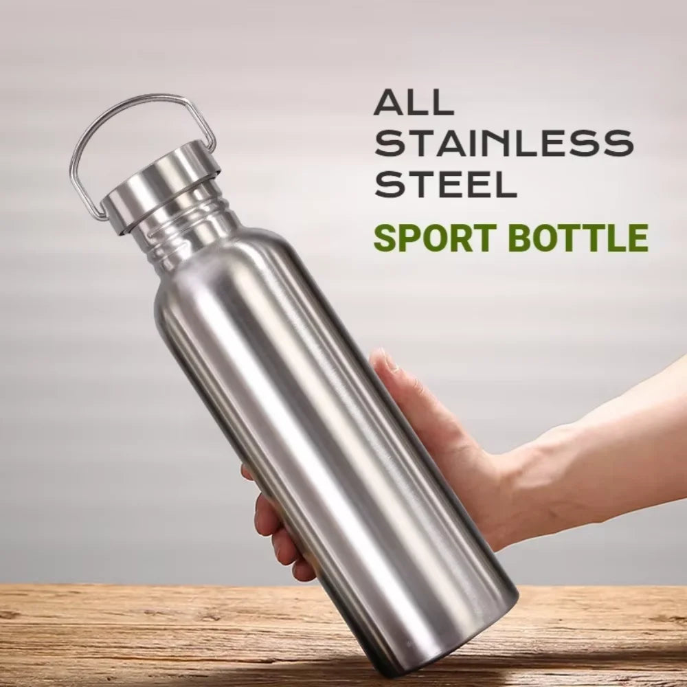 1000ML Stainless Steel Water Bottle, Non-Insulated Single-Wall, Dishwasher Safe, Plastic-Free 304 Metal Water Bottle, Wide-Mouth