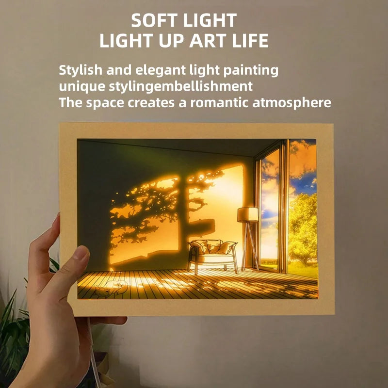 INS Lighting Painting Decorations Modern and Minimalist Bedside Bedroom Creative Luminous Lighting Painting Three Color Dimming
