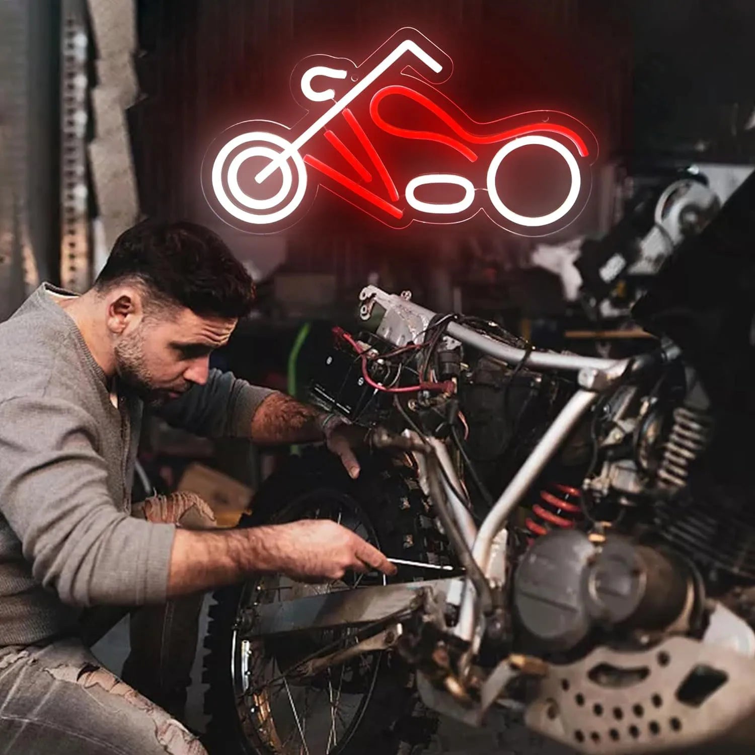 Retro Chopper Motorcycle Neon Sign Dimmable LED Neon Light for Man Cave Garage Biker Bar Game Room Bedroom Wall Decor USB Power