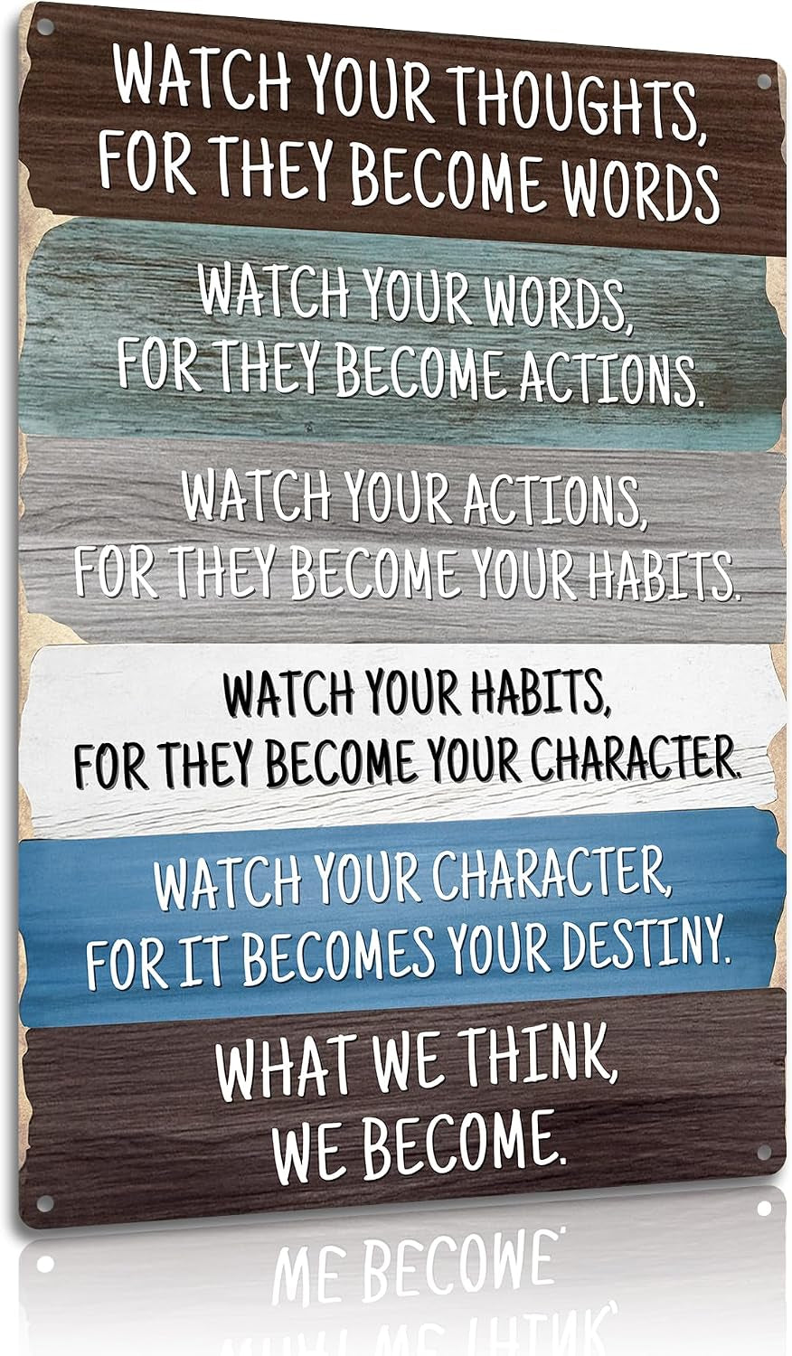 Watch Your Thoughts Metal Wall Sign 8×12 Inch – Inspirational Quote Rustic Wood Style Plaque – Positive Thinking Motivational Wall Art for Home or Office