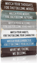 Watch Your Thoughts Metal Wall Sign 8×12 Inch – Inspirational Quote Rustic Wood Style Plaque – Positive Thinking Motivational Wall Art for Home or Office