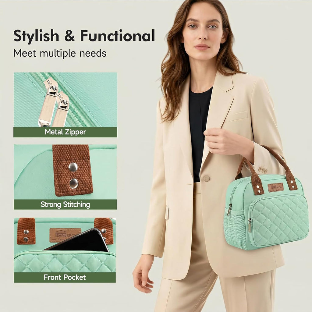 Insulated Lunch Bag for Women Men Work Adult Cool Bag Lunch Box Container Ladies Lunch Tote (Green)