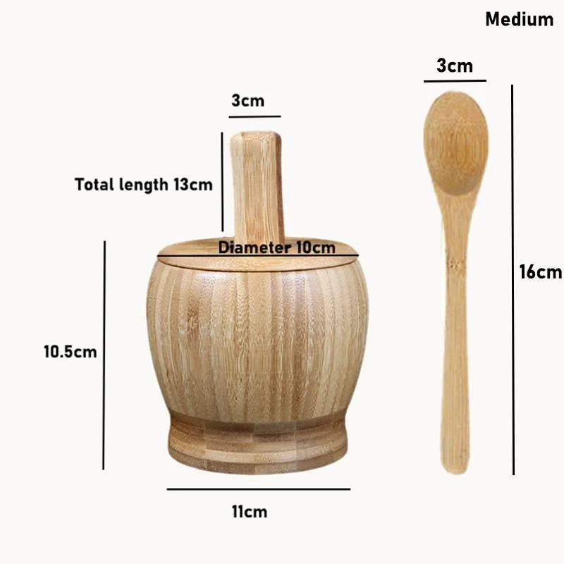 Traditional Bamboo Mortar and Pestle Set Garlic Grinder Herb Spice Masher Seasoning Crusher Kitchen Tool for Mash Spices Pepper