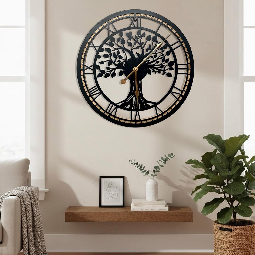 Tree of Life Wall Clock, Clocks for Living Room, Kitchen Clock Quiet and No Ticking, Suitable for Wall Decor, Living Room Decoration, Kitchen Decoration(40Cm)