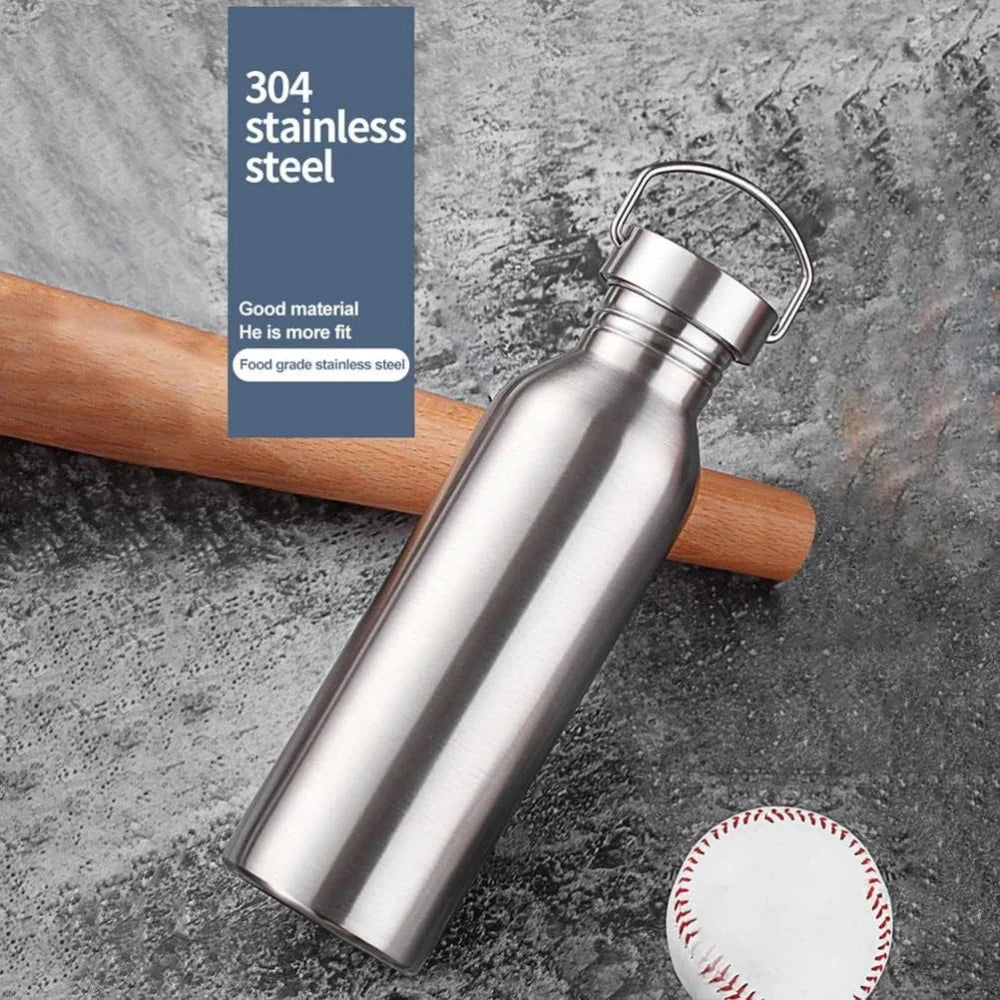 1000ML Stainless Steel Water Bottle, Non-Insulated Single-Wall, Dishwasher Safe, Plastic-Free 304 Metal Water Bottle, Wide-Mouth
