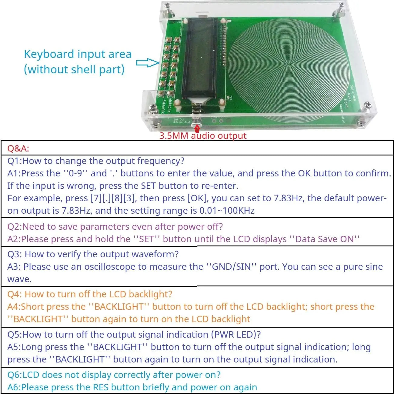 DC 4-15V 7.83Hz Schumann Wave Generator 0.01Hz~100000Hz Pure Sine FM Signal Generator Audio Resonator Sine Pulse Wave Generator