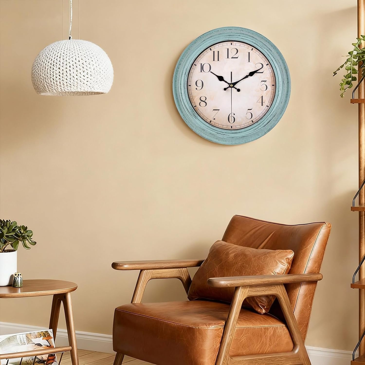 Wall Clock, 12 Inch Silent Wall Clocks Vintage Modern Decorative Clock with 3D Numerals, Battery Operated Hanging Wall Clock for Home Kitchen Cafe Hotel Office Decor, Turquoise
