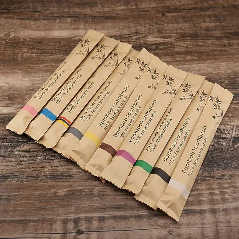 10Pcs Colorful Natural Bamboo Toothbrush Soft Bristle Charcoal Teeth Whitening Soft Dental Oral Care