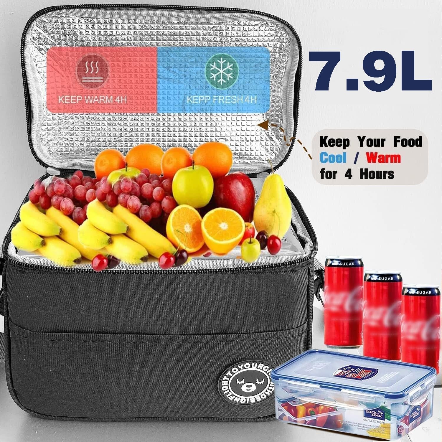 Lunch Bag, Insulated 7.9L Cooler Bag Waterproof Leak-Proof for Outdoor, Beach, Camping, BBQ, Travel
