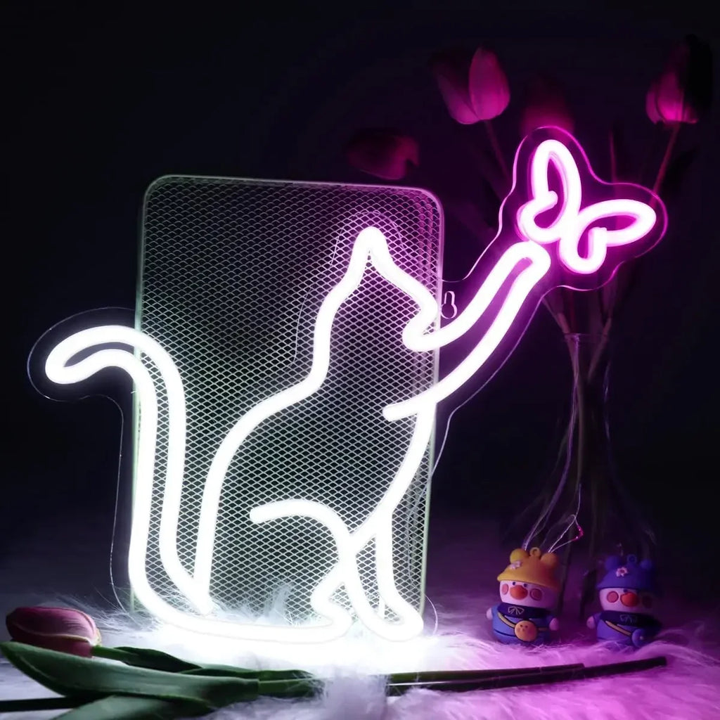 Cats and Butterflies LED Neon Sign USB Dimmable Neon Light Sign